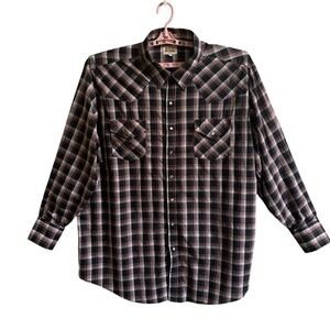 Ely Cattleman Western Shirt Tall Mens XXXL Plaid Pearl Snap Cowboy Rodeo Punk
